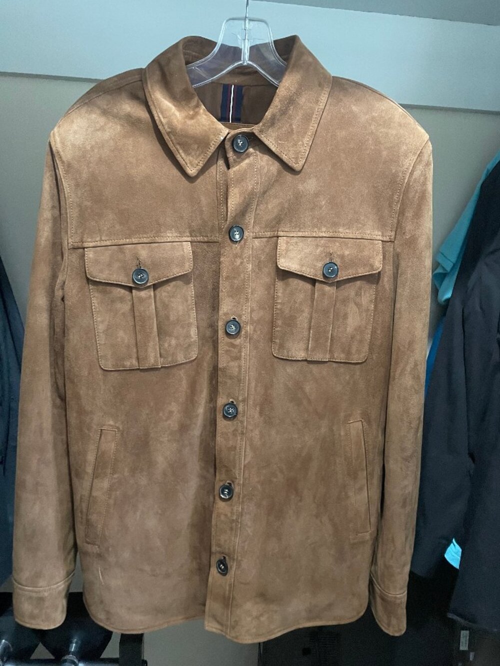 Bugatchi Men's 100% Goat Suede Jacket Tobacco Brown Size M
